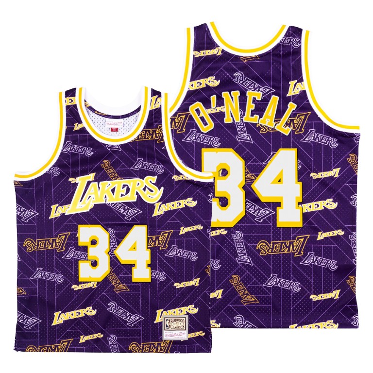 Men's Los Angeles Lakers Shaquille O'Neal #34 NBA Tear Up Pack Hardwood Classics Purple Basketball Jersey REH2083VK